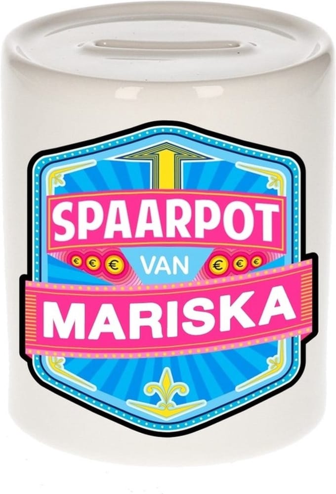 Bellatio Decorations Kinder spaarpot met naam - Mariska - keramiek - met dop - wit - Sparen - Spaargeld van Mariska