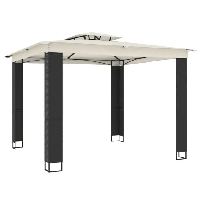 vidaXL - Prieel - met - dubbel - dak - 2,94x2,94 - m - staal - crèmekleurig