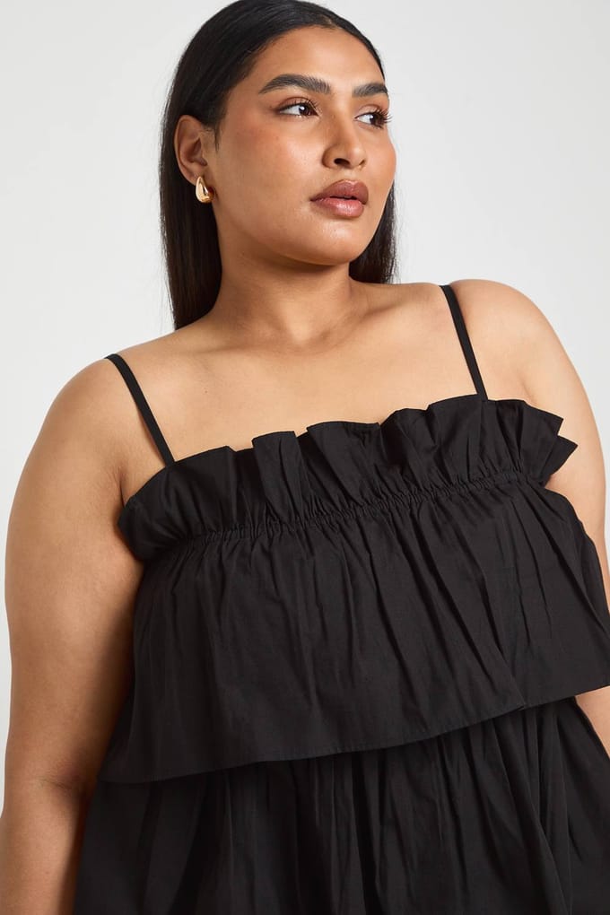 boohoo Dames Plus Gelaagde Gerimpelde Poplin Top | Zwart | Maat: 46