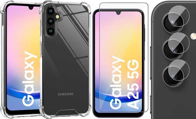 Hoesje geschikt voor Samsung Galaxy A25 / A24 - Screenprotector Glas & Camera - Shockproof Transparant