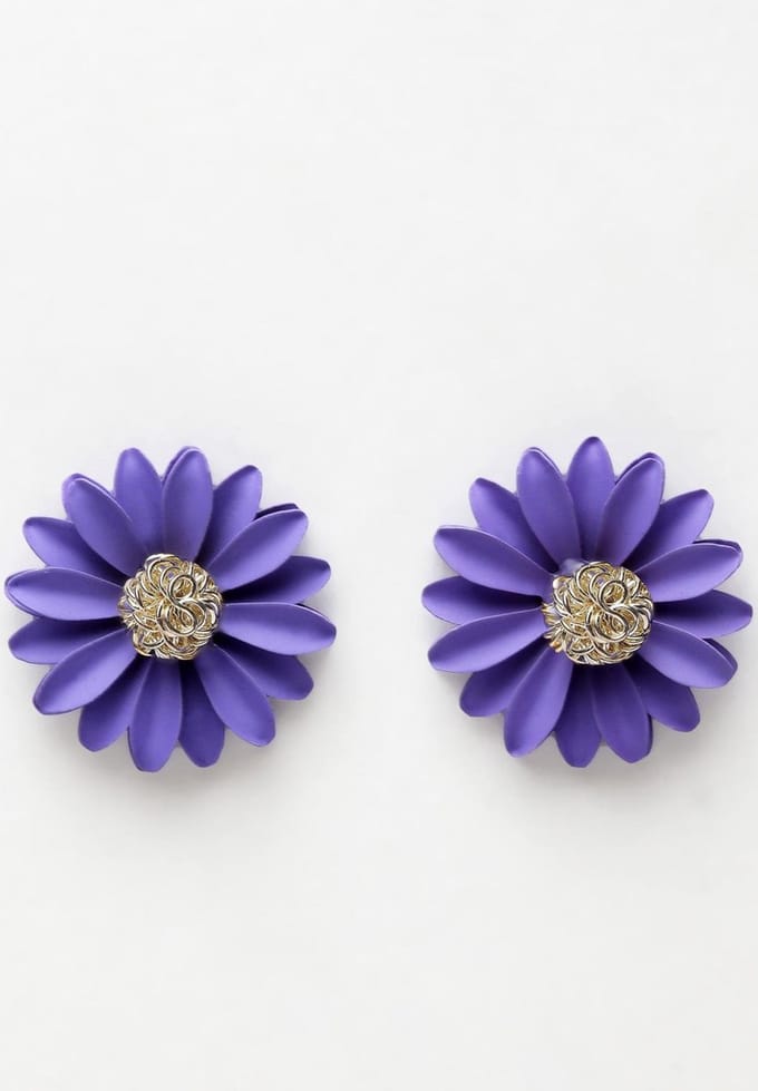 AVANT-GARDE PARIS Oorstekers - Bloemstuds - Paars - Goudkleurige Afwerking - Dames Sieraden