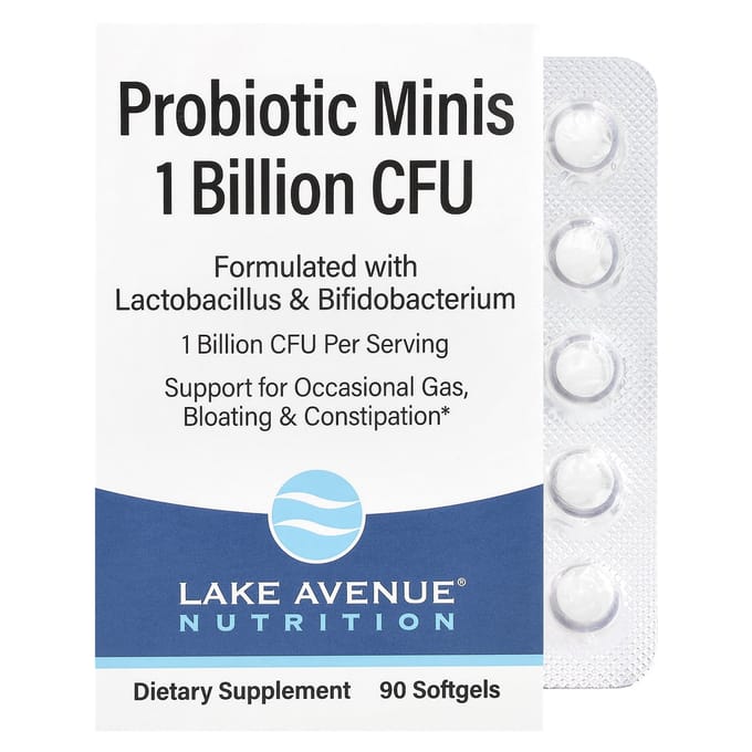 Lake Avenue Nutrition, Probiotic Minis, 2 Gezonde Bacteriën, 1 Miljard KVE, 90 Mini Zachte Capsules