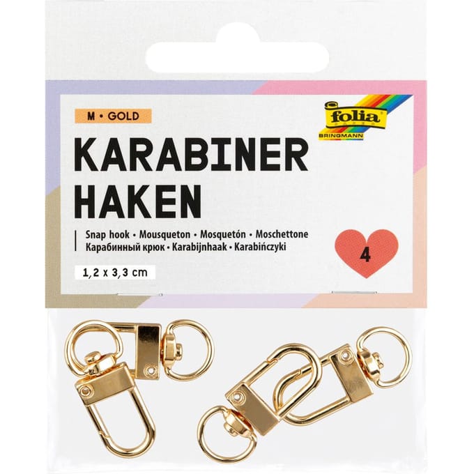 Karabijnhaken, 4 stuks - Goud