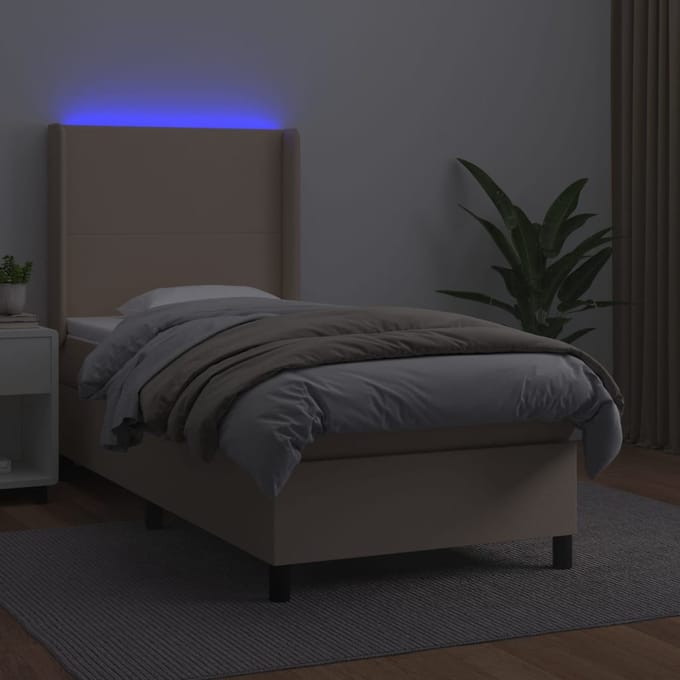 vidaXL - Boxspring - met - matras - en - LED - kunstleer - cappuccinokleur - 90x190 - cm