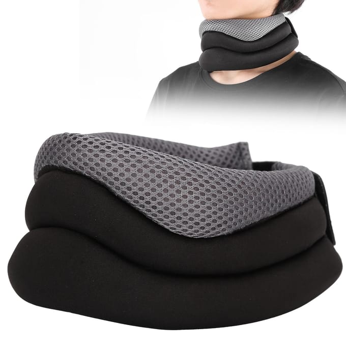 Collier cervical en éponge Respirant Coussin en U Soutien du cou Orthèse pour dormir Noir Gris gray