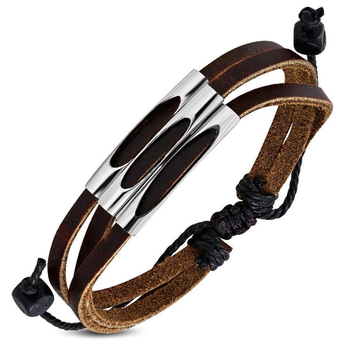 Amanto Armband Djustin C - Leer - 316L Staal - 16mm - Verstelbaar