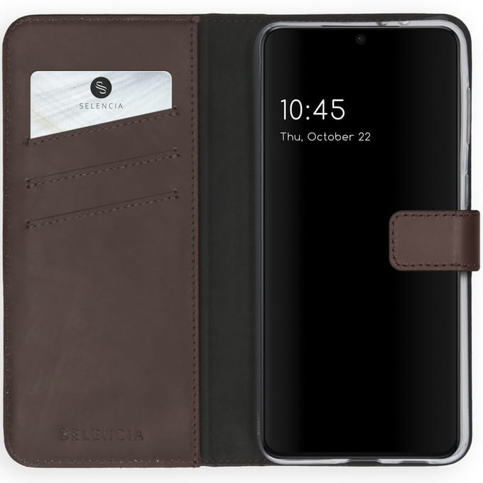 Selencia Hoesje - Geschikt voor Samsung Galaxy S21 Plus - Echt Lederen Bookcase - Bruin