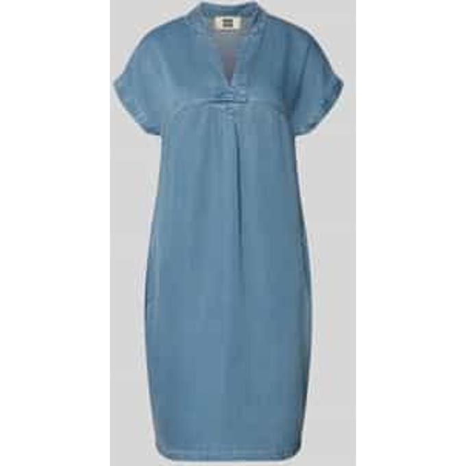 Knie-lange denimjurk met tuniekkraag