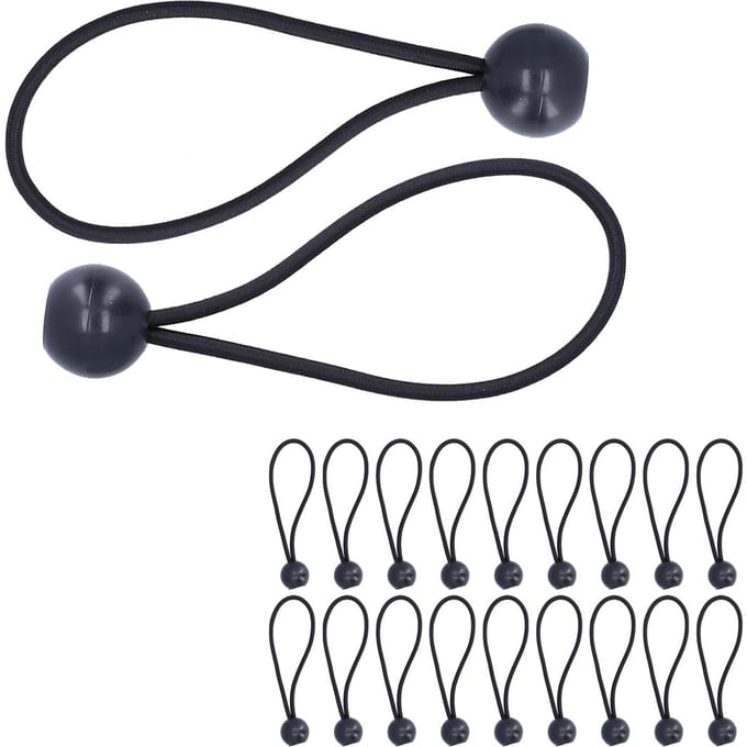 20 stuks Elastische Bal Bungee Koorden Heavy Duty Stretch Touw met Balbinders voor Luifels Zeilen black