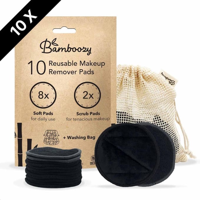 Bamboozy 10 Wasbare Wattenschijfjes - Zwart 8x Dagelijks 2x Scrub - Herbruikbare Wattenschijfjes - Wasbare - Zero Waste - Bamboe