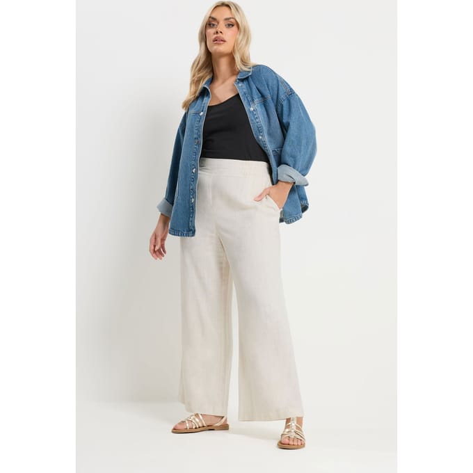 Yours Naturelbruine Linnen Broek Met Wijde Pijpen Size 48