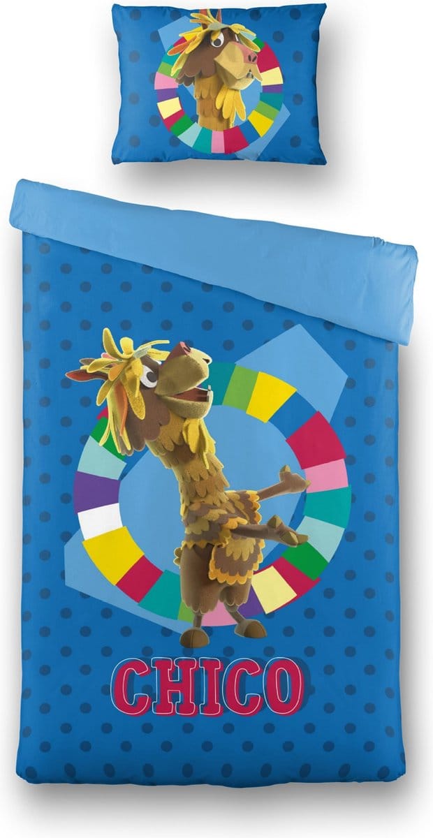 Fabeltjeskrant Chico Lama - Dekbedovertrek - Eenpersoons - 140x200/220 cm + 1 kussensloop 60x70 cm - Blauw