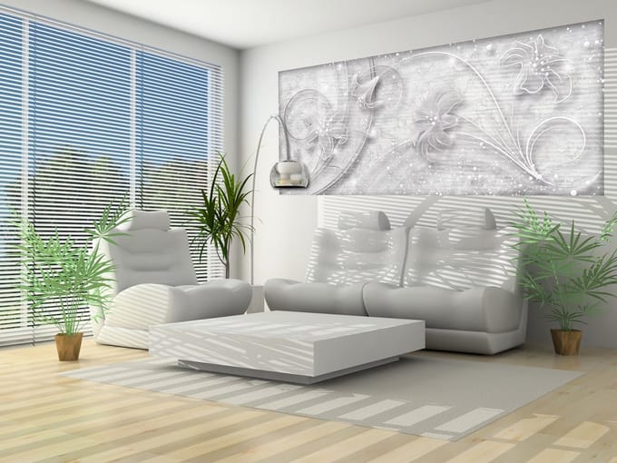 Floral Abstract Silver Grey Photo Wallcovering
