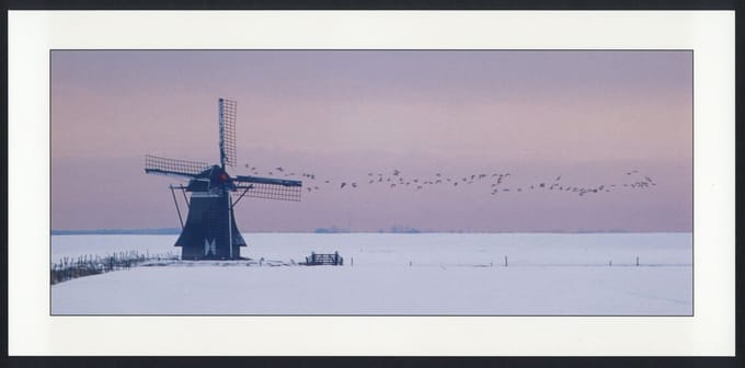 Molen in de sneeuw - Winterkaarten - Set van 10 lange winterkaarten