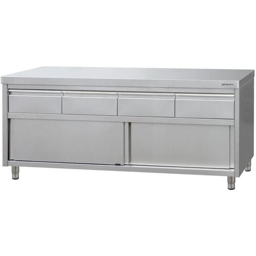 GGM Gastro Edelstahl Arbeitsschrank PREMIUM - 2000x600mm - mit 4 Schubladen & Schiebetür