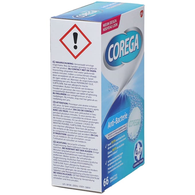 Corega Reinigingstabletten Anti-bacterie - 66 stuks