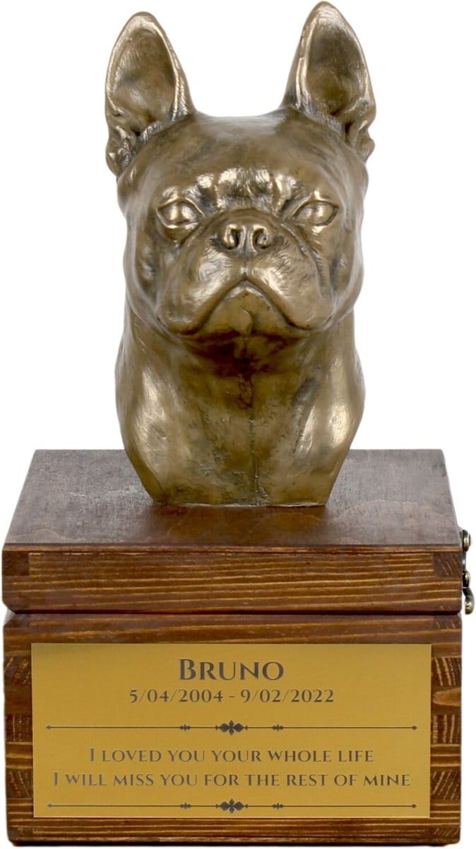 Urn hond voor Boston Terrier met beeldje - gepersonaliseerde hondenurn