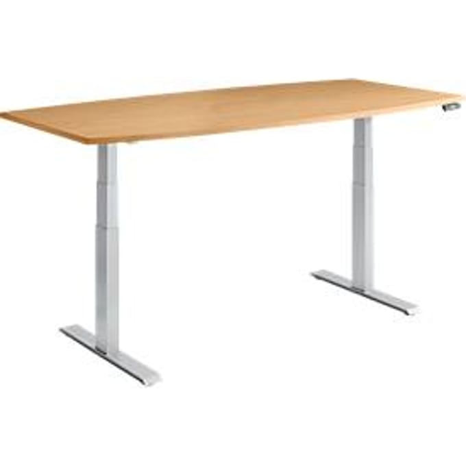 Schäfer Shop  Genius MODENA FLEX vergadertafel, bootvorm, hoogte elektrisch verstelbaar, T-poot, B 2000 x D 800/1000 mm, beukendecor