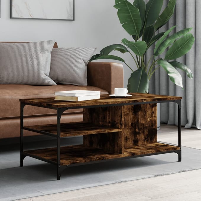 vidaXL - Salontafel - 100x50x45 - cm - bewerkt - hout - gerookt - eikenkleurig
