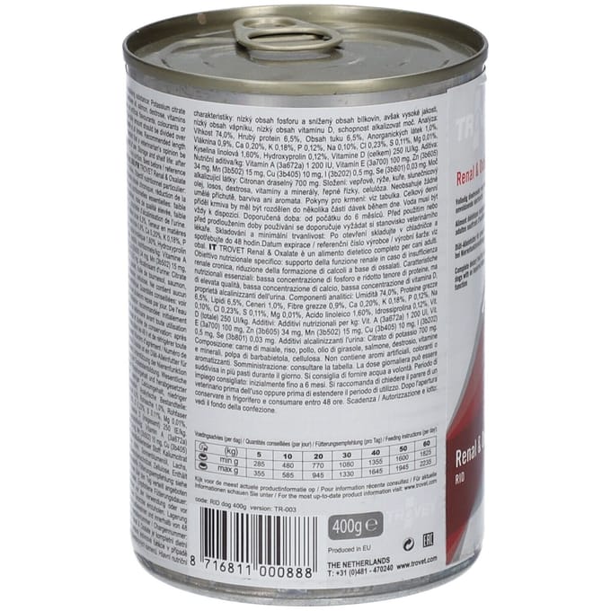 6x 400g Trovet Renal & Oxalate Nassfutter Huhn & Lachs RID Hundefutter trocken