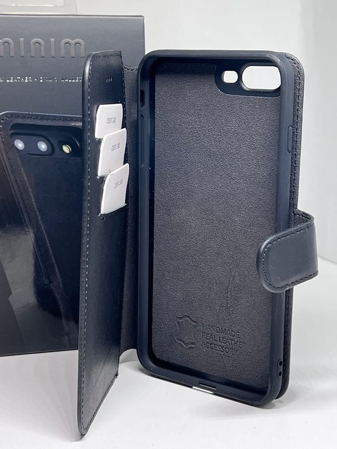 Minim 2 in 1 Wallet Case Premium Leather Black for Apple iPhone 7 Plus & iPhone 8 Plus