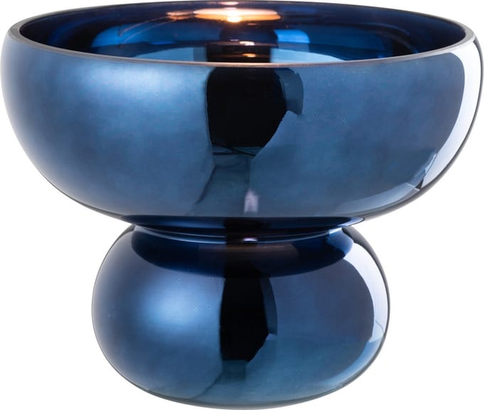 J-Line windlicht Op Voet Afgerond - glas - blauw - Ø 23 cm