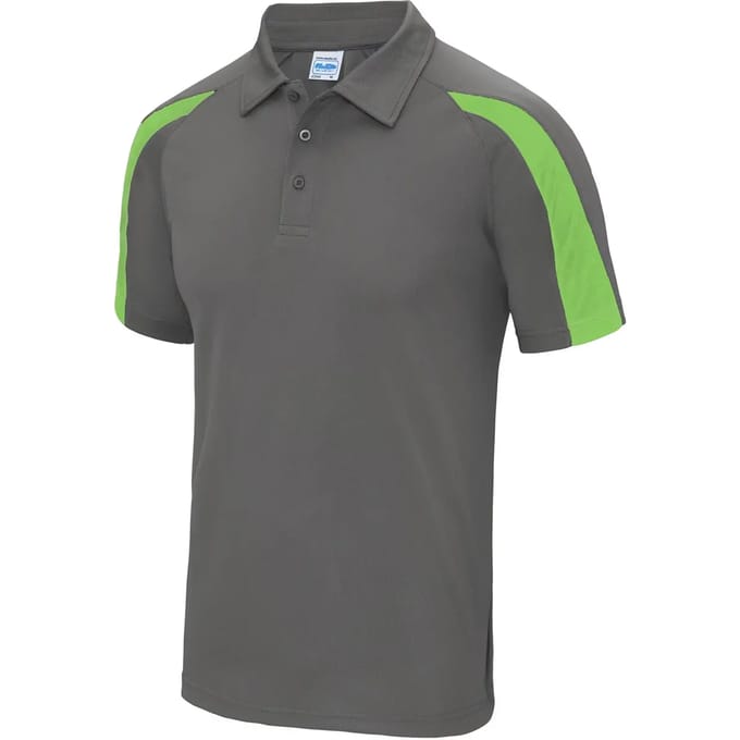 Just Cool - Cool Contrasterend Polo - Charcoal (Solid)/Lime Green maat S