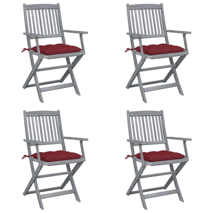 vidaXL - Set - van - 4 - klapstoelen - met - kussens, - gemaakt - van - massief - acaciahout.