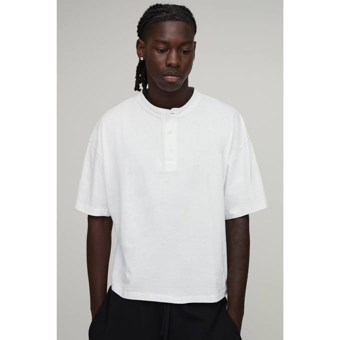 Oversized Boxy Henley T-Shirt | White | Size Small