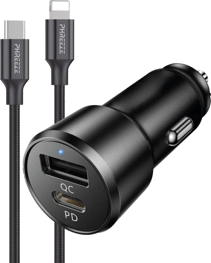 Usb C Autolader geschikt voor iPhone - Lightning naar usb C - 1 Meter - 12V usb Stekker - Usb oplader Auto