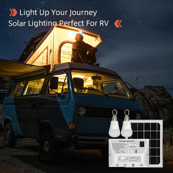 Draagbaar zonne-verlichtingssysteem Waterdicht 5,5W zonnepaneel 1W & 2W LED-lampen 5000mAh-controller White Light wit