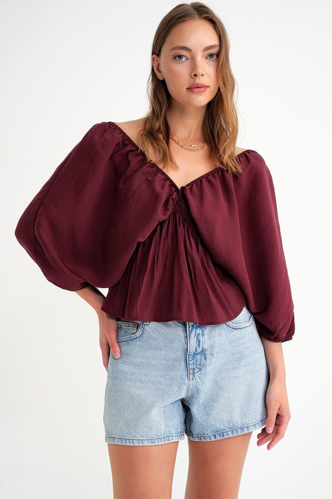 V-hals Blouse met Rimpeldetail