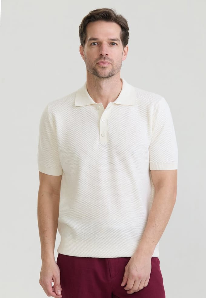 Felix Hardy Overhemd Knit - Basic Shirt - 100% Katoen - Korte Mouw Heren Ecru - M