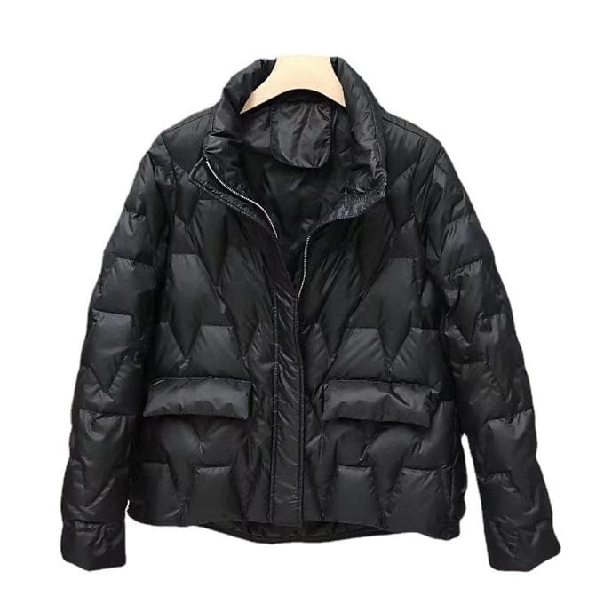 Nieuwe Lichte en Korte Damesmode Losse Donzen Jas Veelzijdig V-vormig Model L black