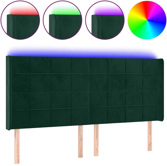 vidaXL - Hoofdbord - LED - 203x16x118/128 - cm - fluweel - donkergroen