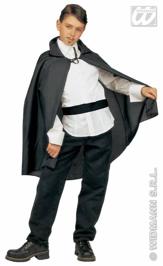 Zwarte cape 90 cm kinderen