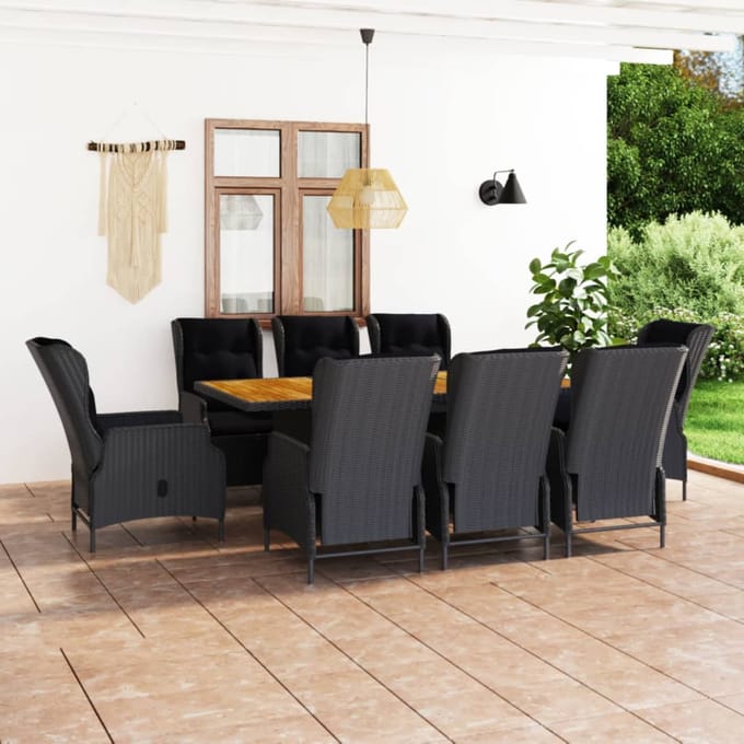 vidaXL - 9-delige - Tuinset - met - kussens - poly - rattan - donkergrijs