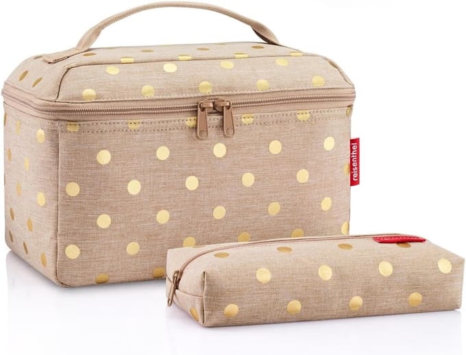 Beautycase Set met Rechthoekige Tas voor Feestdagen - Metallic Dots Coffee