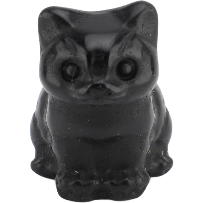 Petite Statue de Chat en Cristal Chat Mignon Chanceux Assis Figurine Décoration en Pierre Précieuse Décor de Bureau Obsidienne black
