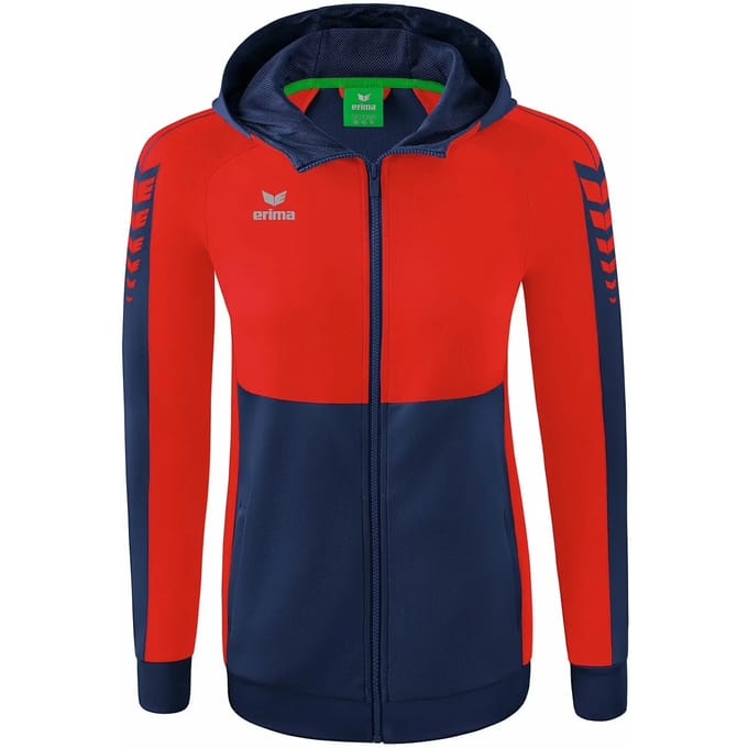 Erima Six Wings Trainingsjack Met Capuchon Dames - Rood / New Navy | Maat: 40