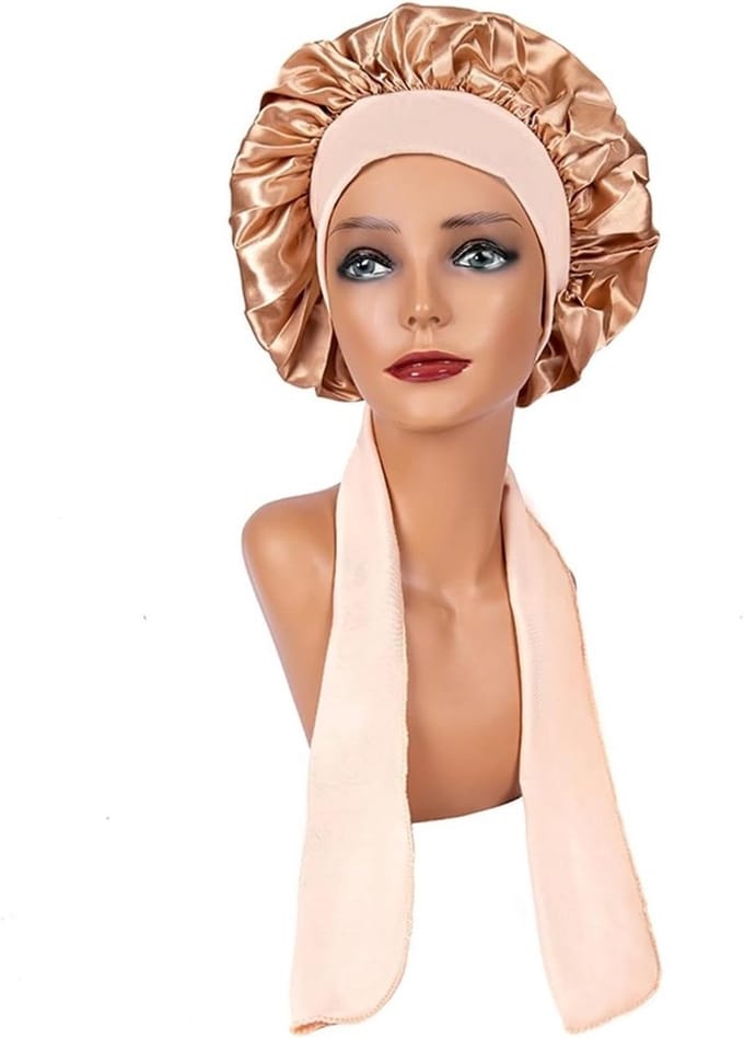 Slaapmuts Satijn - Bonnet Haar - Haar Beschermen - Verstelbare Band - One Size - Khaki