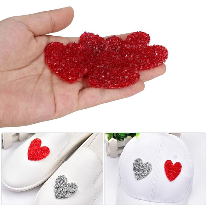 10 stuks hartvormige strass-steentjes applicaties 4 cm Hot Fix strass-steentjes kledingaccessoires schoenen red