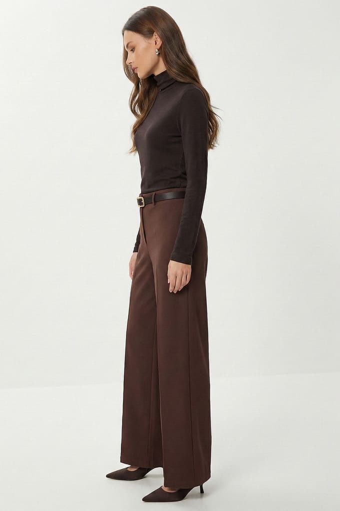 Hoge taille wijde broek met riem