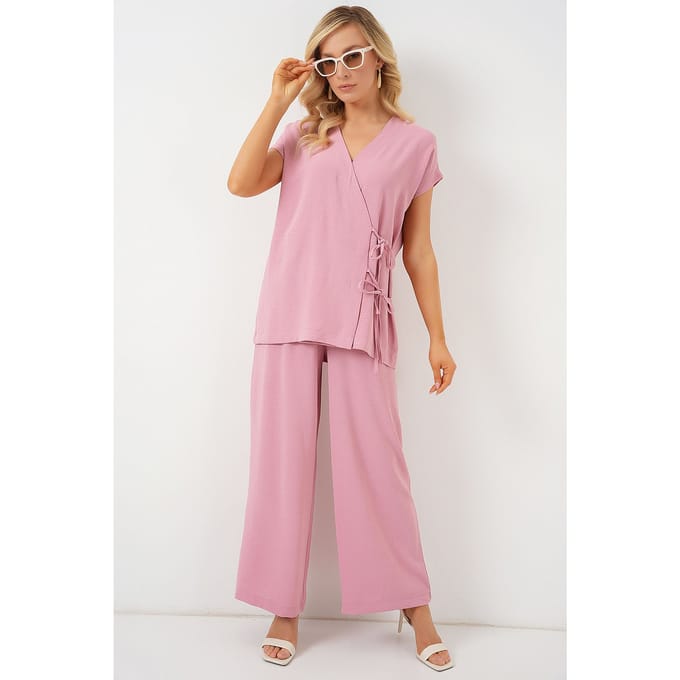 V-hals Textuur Twee-Stuks Co-ord Set