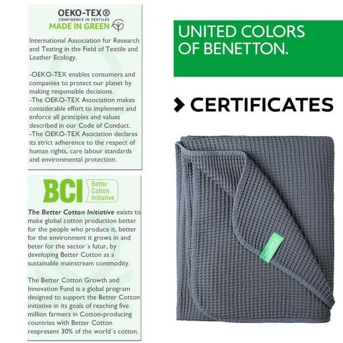 Couverture - BENETTON - CASA BENETTON - 100% Coton - 200 g/m2 - Gris Foncé - 140x190 cm gris