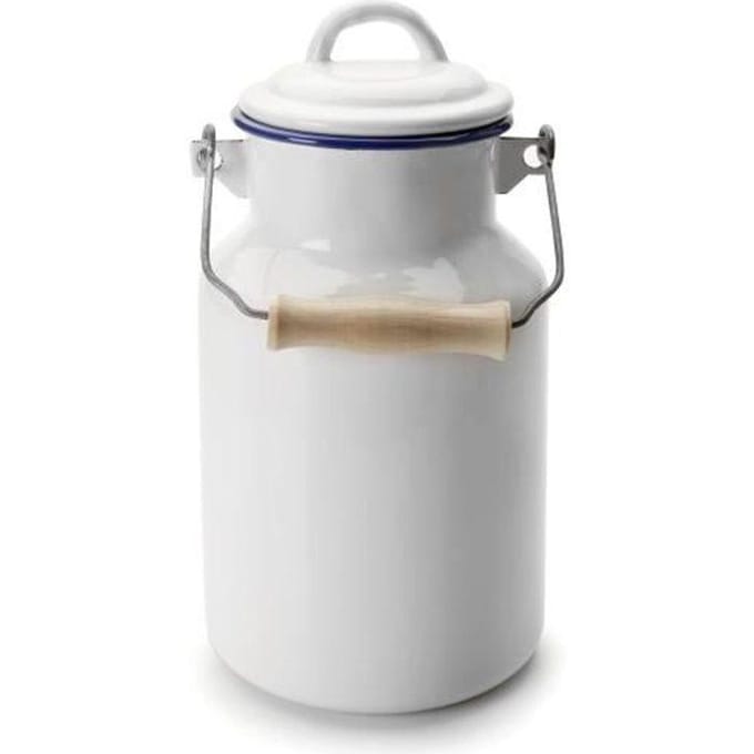 Geëmailleerde melkkan - IBILI - 1 liter - Geëmailleerd staal - Houten deksel - Afmetingen 10x21 cm wit