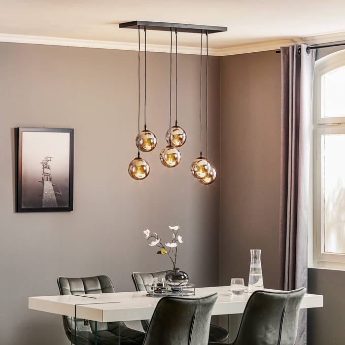 EMIBIG LIGHTING Hanglamp Glassy, 6-lamps, zwart, grafiet, glas, 75 cm