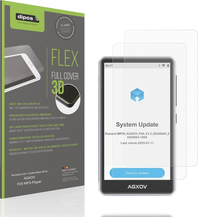 dipos FLEX – 2x Matte Screenprotector geschikt voor AGXOV P20 MP3-Player | Volledige Schermbescherming | Case-Friendly