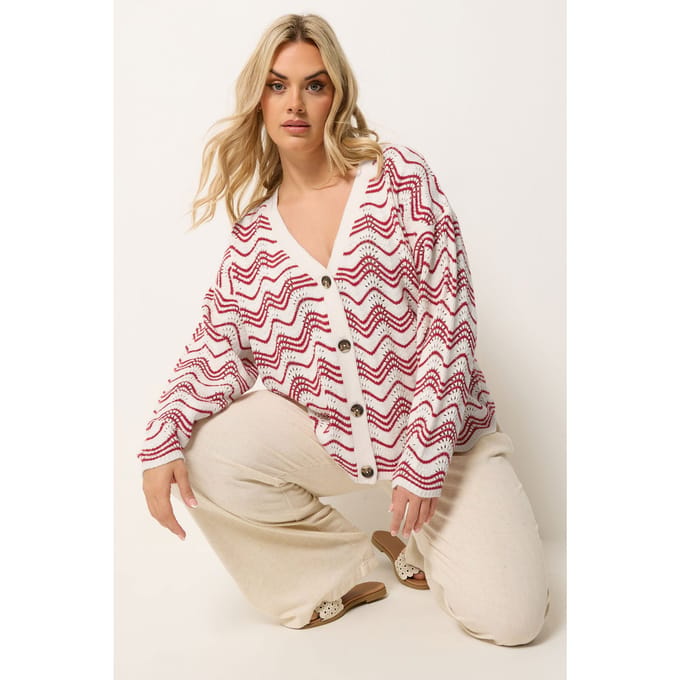 Yours Rood Pointelle Vest Met Zigzagpatroon Size 58-60