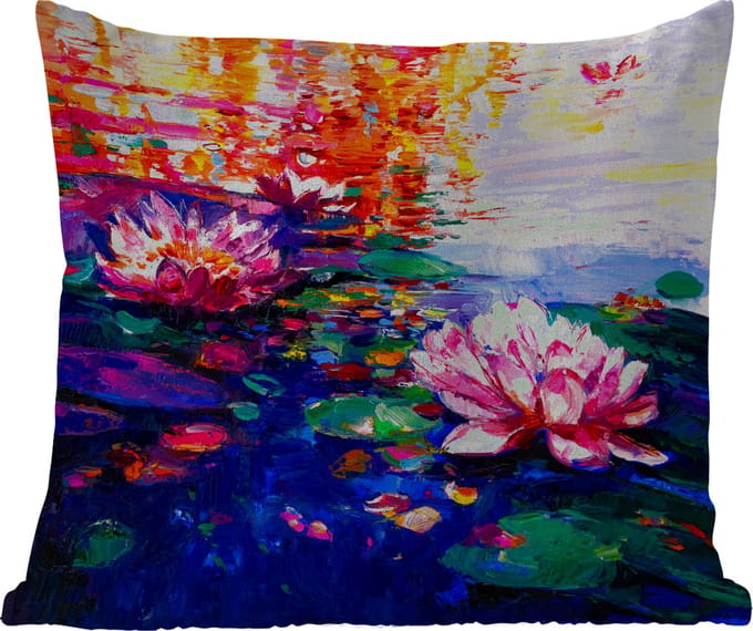 Buitenkussen - Schilderij - Waterlelie - Olieverf - Water - 45x45 cm - Weerbestendig